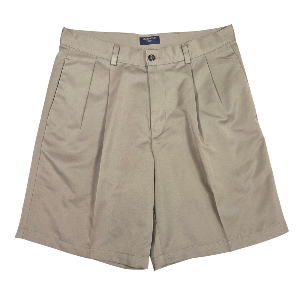 Dockers Mens W32 Khaki Tan Pleated Microfiber Polyester Chino Golf Shorts